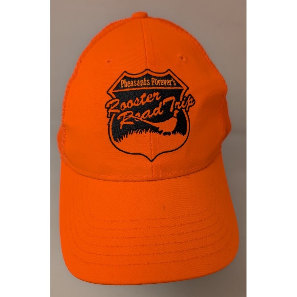 Vintage Pheasants Forever Hunting Cap Trucker Hat Mesh Rooster Road Trip Orange
